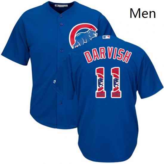 Mens Majestic Chicago Cubs 11 Yu Darvish Authentic Royal Blue Team Logo Fashion Cool Base MLB Jersey